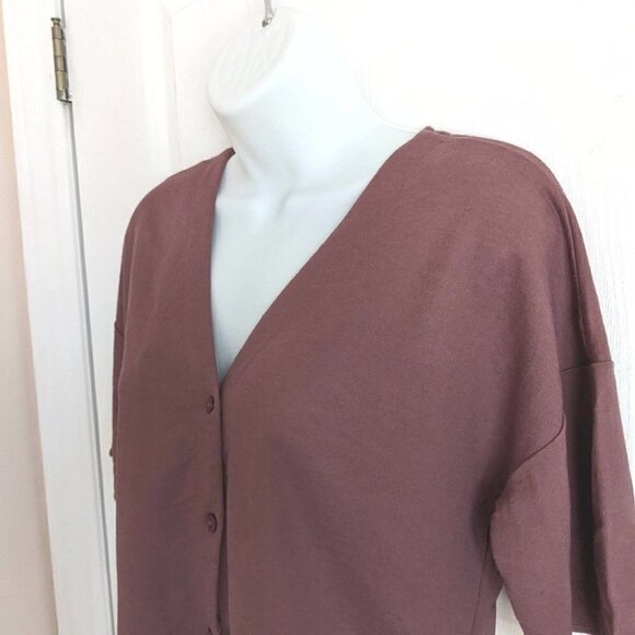 MOD REF Tie Front Button Down Crop Top mauve earthy tone Small @F1 - Picture 3 of 10